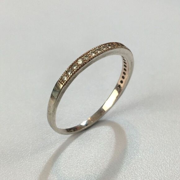 Sterling Silver Ring Size 6.75 Half Eternity Pave Style CZ Band Signed 925 - Picture 7 of 13